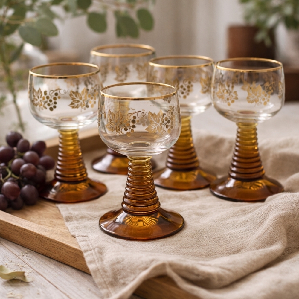Elegant Gold and Brown Wine Glass Set